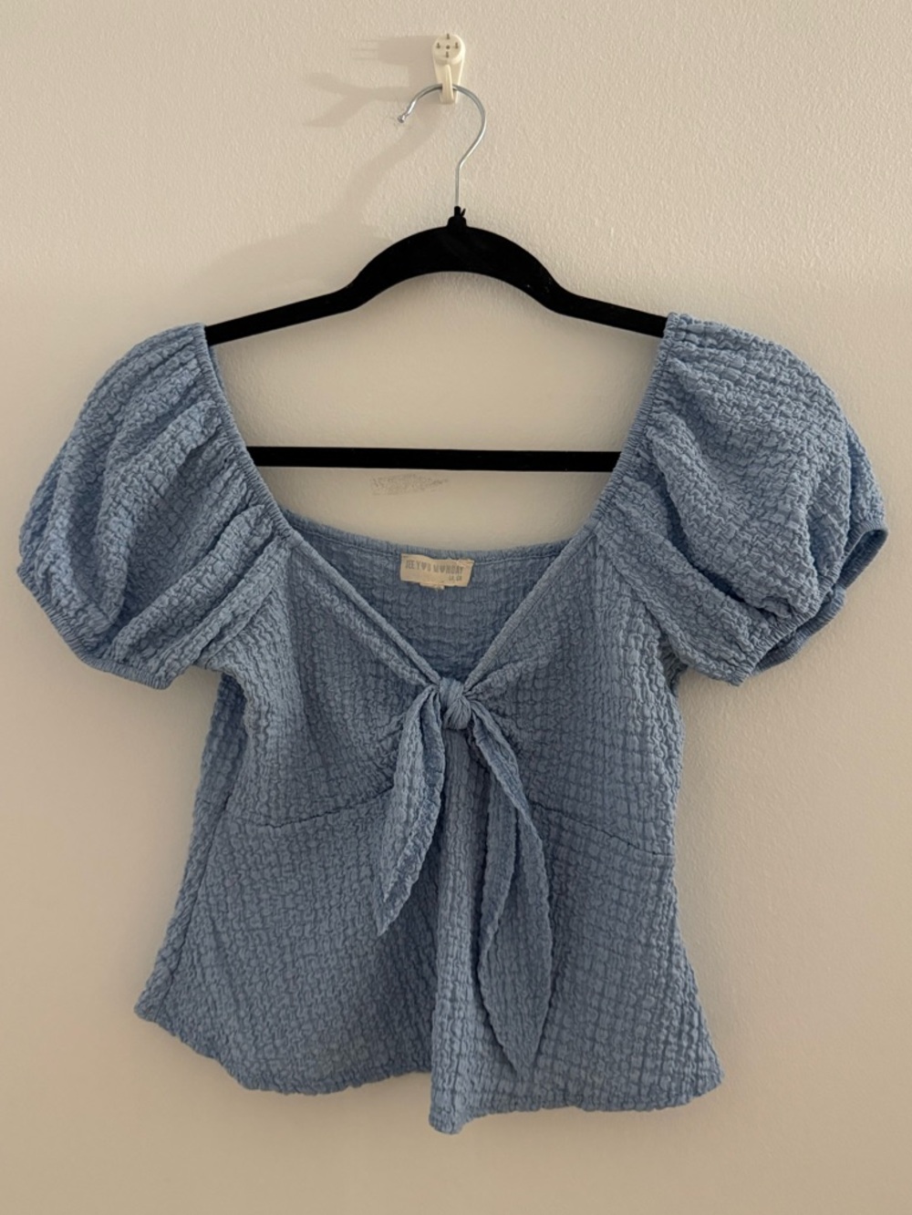 See You Monday Powder Blue Puff Sleeve Tie-Front Blouse